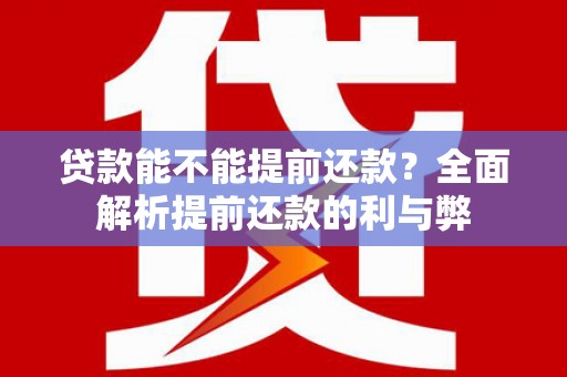 横沥贷款能不能提前还款？全面解析提前还款的利与弊
